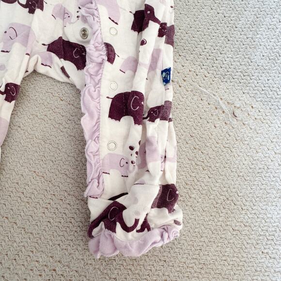 Kickee Pants White + Purple Elephant Print Ruffle Trim Snap Romper 3-6 Month - Picture 3 of 8
